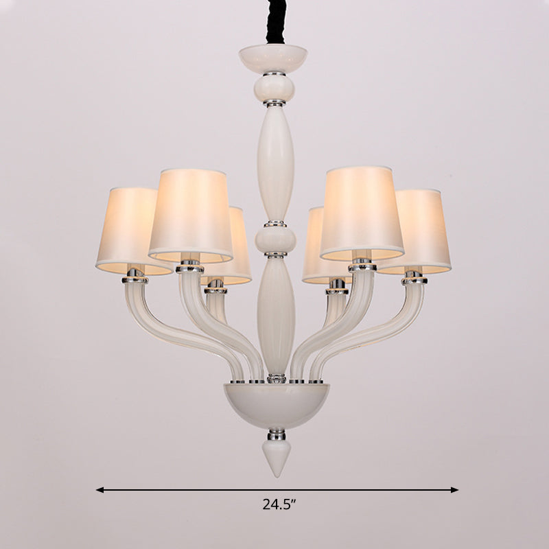 12 Bulbs Ceiling Chandelier Tradition Starburst White/Red/Blue Glass Hanging Pendant Light with Cone Fabric Shade Clearhalo 'Ceiling Lights' 'Chandeliers' Lighting' options 296829