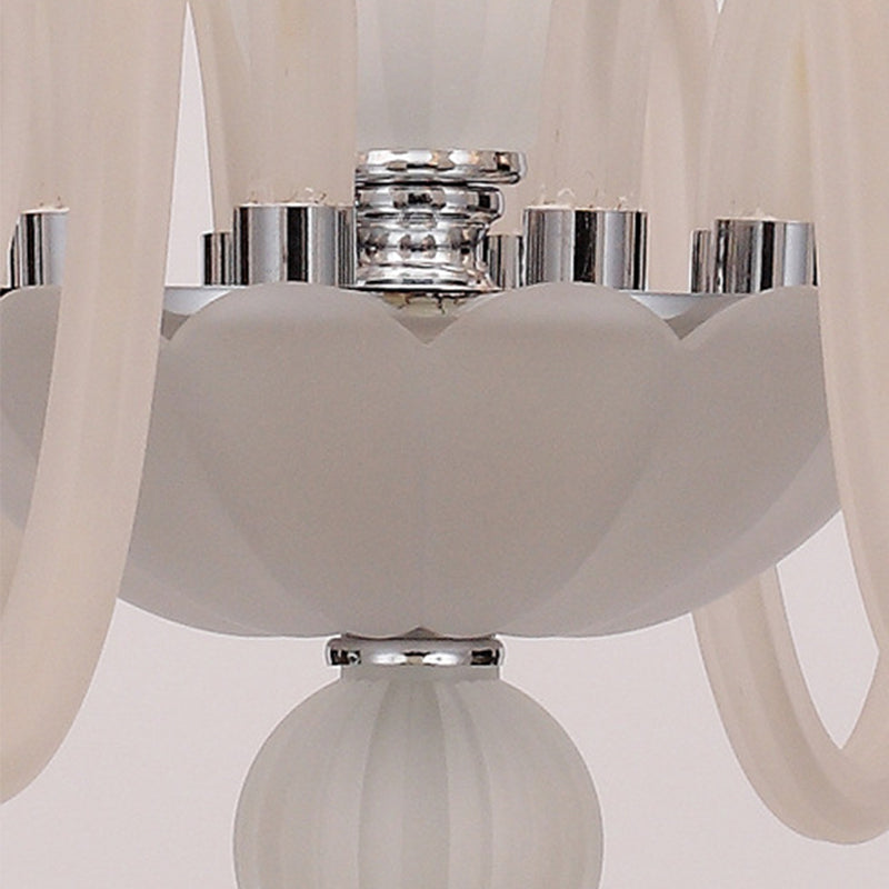 Vintage Swirled Arm Ceiling Chandelier 12 Lights Black/White/Red Glass Hanging Lamp Fixture with Cone Fabric Shade Clearhalo 'Ceiling Lights' 'Chandeliers' Lighting' options 296837