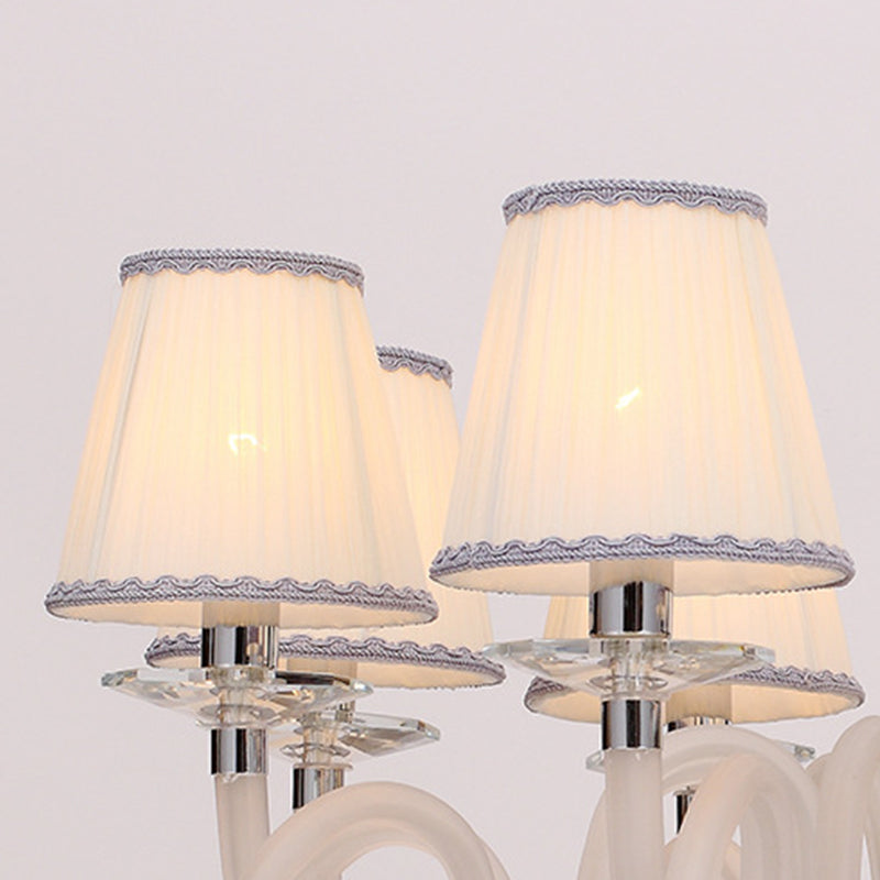 Vintage Swirled Arm Ceiling Chandelier 12 Lights Black/White/Red Glass Hanging Lamp Fixture with Cone Fabric Shade Clearhalo 'Ceiling Lights' 'Chandeliers' Lighting' options 296838