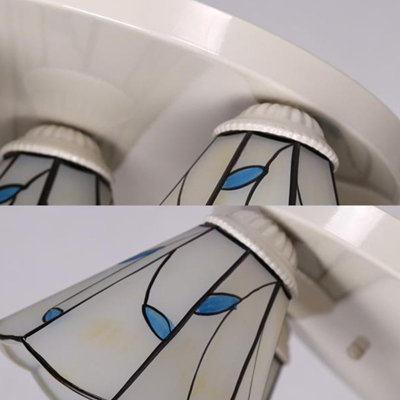 Leaf/Stripes Flush Mount Lighting 3/6 Lights Stained Glass Tiffany Ceiling Lamp in Blue for Living Room Clearhalo 'Ceiling Lights' 'Close To Ceiling Lights' 'Close to ceiling' 'Flush mount' Lighting' 296916