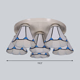 Leaf/Stripes Flush Mount Lighting 3/6 Lights Stained Glass Tiffany Ceiling Lamp in Blue for Living Room Clearhalo 'Ceiling Lights' 'Close To Ceiling Lights' 'Close to ceiling' 'Flush mount' Lighting' 296922