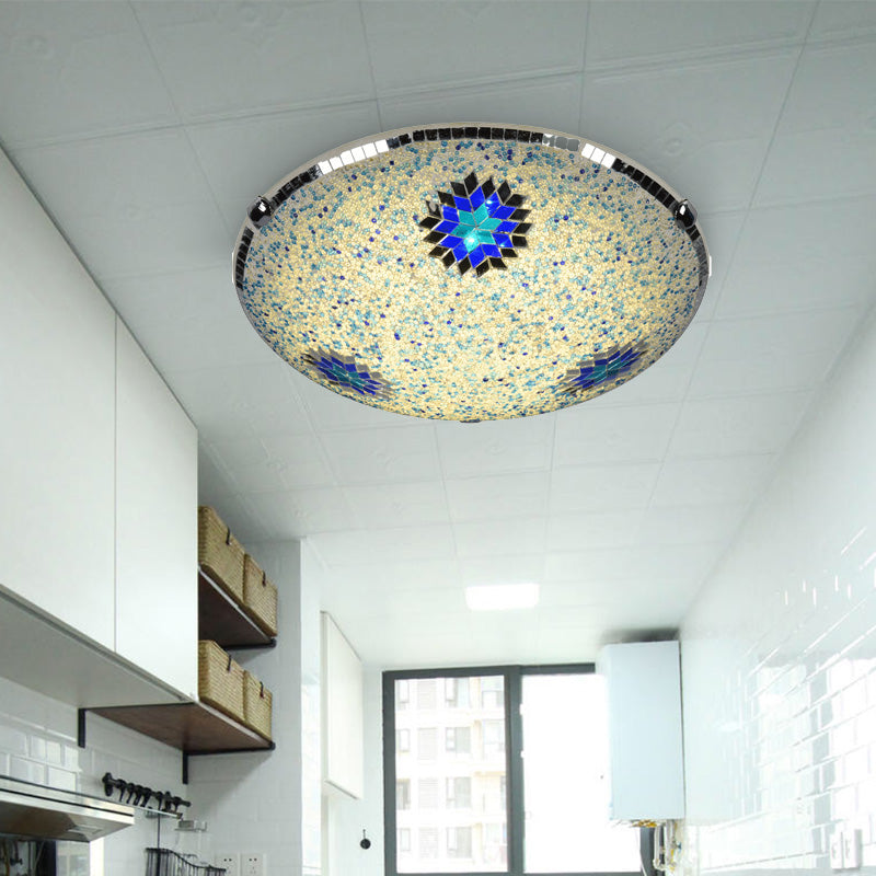 Stained Glass Flushmount Lighting Yellow and Blue Round 2/3/4 Lights Baroque Flush Mount Ceiling Light Fixture, 12"/16"/19.5" Wide Yellow-Blue Clearhalo 'Ceiling Lights' 'Close To Ceiling Lights' 'Close to ceiling' 'Flush mount' Lighting' 297030