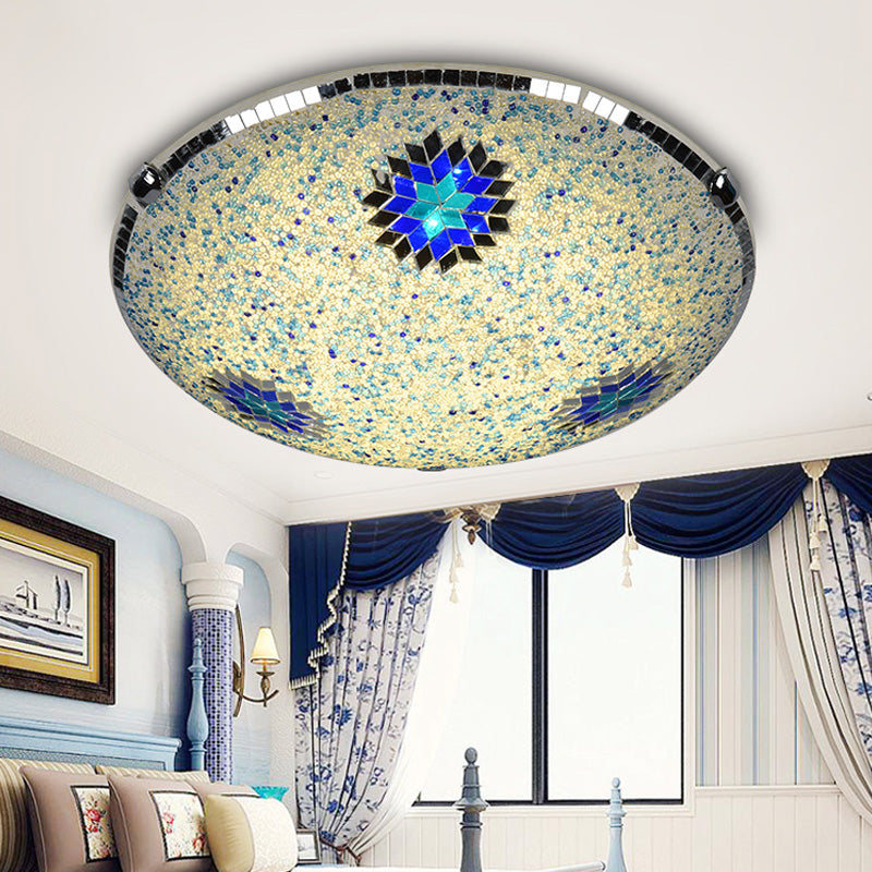 Stained Glass Flushmount Lighting Yellow and Blue Round 2/3/4 Lights Baroque Flush Mount Ceiling Light Fixture, 12"/16"/19.5" Wide Clearhalo 'Ceiling Lights' 'Close To Ceiling Lights' 'Close to ceiling' 'Flush mount' Lighting' 297031