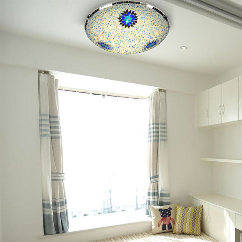Stained Glass Flushmount Lighting Yellow and Blue Round 2/3/4 Lights Baroque Flush Mount Ceiling Light Fixture, 12"/16"/19.5" Wide Clearhalo 'Ceiling Lights' 'Close To Ceiling Lights' 'Close to ceiling' 'Flush mount' Lighting' 297032