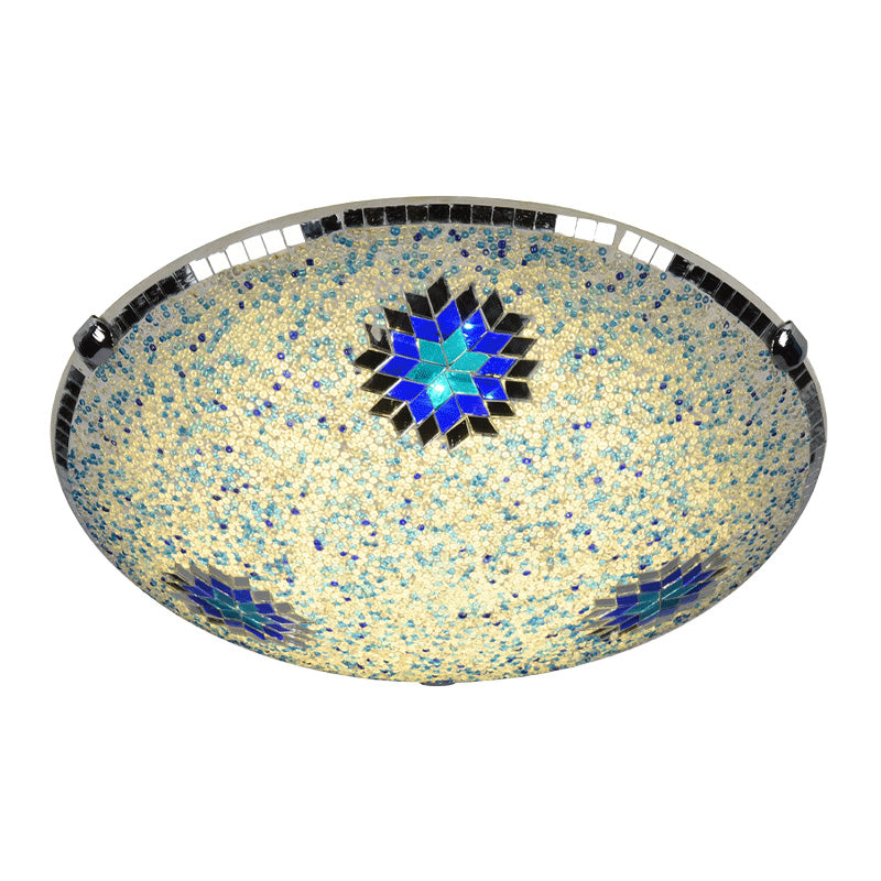 Stained Glass Flushmount Lighting Yellow and Blue Round 2/3/4 Lights Baroque Flush Mount Ceiling Light Fixture, 12"/16"/19.5" Wide Clearhalo 'Ceiling Lights' 'Close To Ceiling Lights' 'Close to ceiling' 'Flush mount' Lighting' 297033
