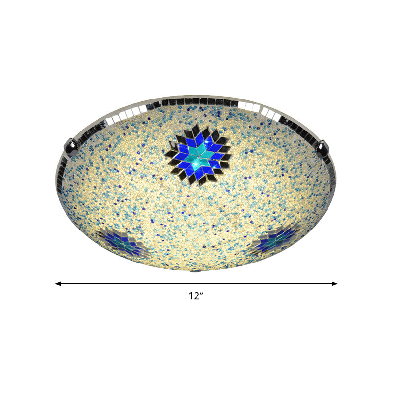 Stained Glass Flushmount Lighting Yellow and Blue Round 2/3/4 Lights Baroque Flush Mount Ceiling Light Fixture, 12"/16"/19.5" Wide Clearhalo 'Ceiling Lights' 'Close To Ceiling Lights' 'Close to ceiling' 'Flush mount' Lighting' 297034