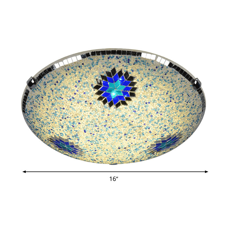 Stained Glass Flushmount Lighting Yellow and Blue Round 2/3/4 Lights Baroque Flush Mount Ceiling Light Fixture, 12"/16"/19.5" Wide Clearhalo 'Ceiling Lights' 'Close To Ceiling Lights' 'Close to ceiling' 'Flush mount' Lighting' 297035