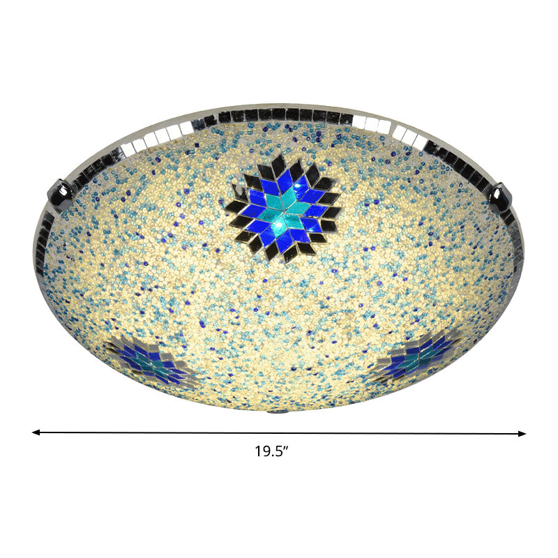 Stained Glass Flushmount Lighting Yellow and Blue Round 2/3/4 Lights Baroque Flush Mount Ceiling Light Fixture, 12"/16"/19.5" Wide Clearhalo 'Ceiling Lights' 'Close To Ceiling Lights' 'Close to ceiling' 'Flush mount' Lighting' 297036