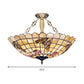 4 Lights Corridor Semi Flush Mount Light Tiffany Style Brass Ceiling Lighting with Butterfly/Rose/Fruit Shell Shade Clearhalo 'Ceiling Lights' 'Close To Ceiling Lights' 'Close to ceiling' 'Semi-flushmount' 'Tiffany close to ceiling' 'Tiffany' Lighting' 297131