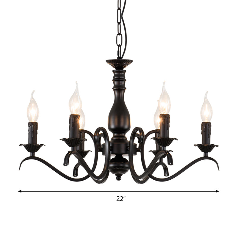Metal Candle Shaped Ceiling Chandelier Antique 3/5/6 Lights Beedroom Hanging Pendant Light in Black Clearhalo 'Ceiling Lights' 'Chandeliers' Lighting' options 297173