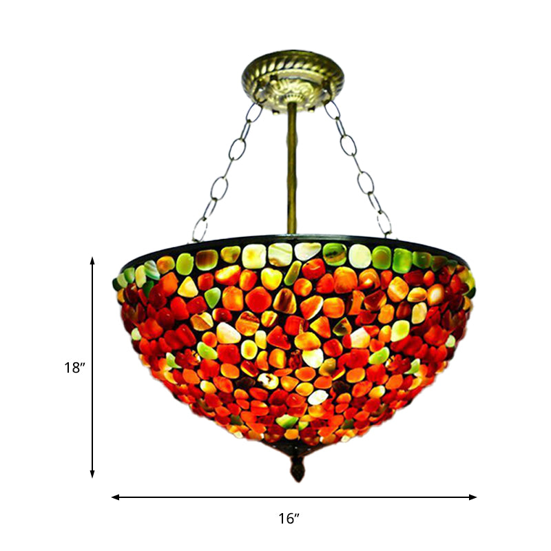 3 Lights Semi Flush Mount Mediterranean Bowl Shade Stone Ceiling Lamp in Antique Brass Clearhalo 'Ceiling Lights' 'Chandeliers' 'Close To Ceiling Lights' 'Close to ceiling' 'Semi-flushmount' 'Tiffany close to ceiling' 'Tiffany' Lighting' 297204