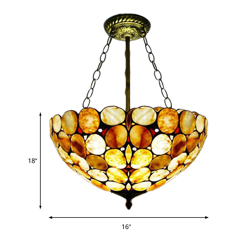 3 Lights Semi Flush Mount Mediterranean Bowl Shade Stone Ceiling Lamp in Antique Brass Clearhalo 'Ceiling Lights' 'Chandeliers' 'Close To Ceiling Lights' 'Close to ceiling' 'Semi-flushmount' 'Tiffany close to ceiling' 'Tiffany' Lighting' 297210