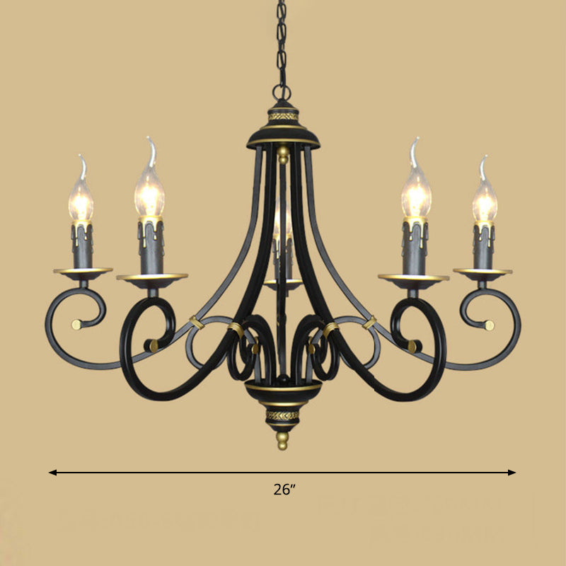 Black Candle Chandelier Lighting Vintage Metal 3/5/6 Bulbs Dining Room Ceiling Suspension Lamp with Curly Arm Clearhalo 'Ceiling Lights' 'Chandeliers' Lighting' options 297217