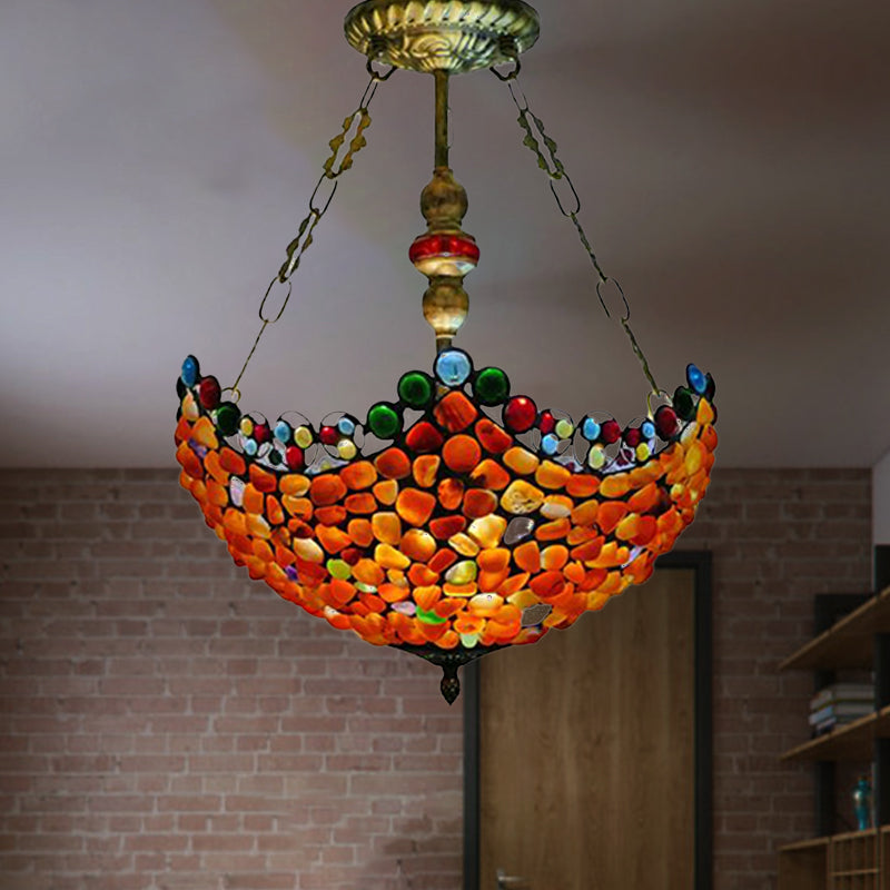 12"/16" Wide Scalloped Stone Ceiling Chandelier Tiffany 2/3 Lights Antique Bronze Hanging Lamp Kit Clearhalo 'Ceiling Lights' 'Chandeliers' 'Industrial' 'Middle Century Chandeliers' 'Tiffany Chandeliers' 'Tiffany close to ceiling' 'Tiffany' Lighting' 297227