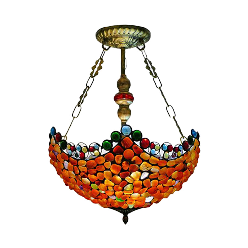 12"/16" Wide Scalloped Stone Ceiling Chandelier Tiffany 2/3 Lights Antique Bronze Hanging Lamp Kit Clearhalo 'Ceiling Lights' 'Chandeliers' 'Industrial' 'Middle Century Chandeliers' 'Tiffany Chandeliers' 'Tiffany close to ceiling' 'Tiffany' Lighting' 297229