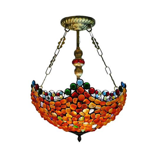 12"/16" Wide Scalloped Stone Ceiling Chandelier Tiffany 2/3 Lights Antique Bronze Hanging Lamp Kit Clearhalo 'Ceiling Lights' 'Chandeliers' 'Industrial' 'Middle Century Chandeliers' 'Tiffany Chandeliers' 'Tiffany close to ceiling' 'Tiffany' Lighting' 297229