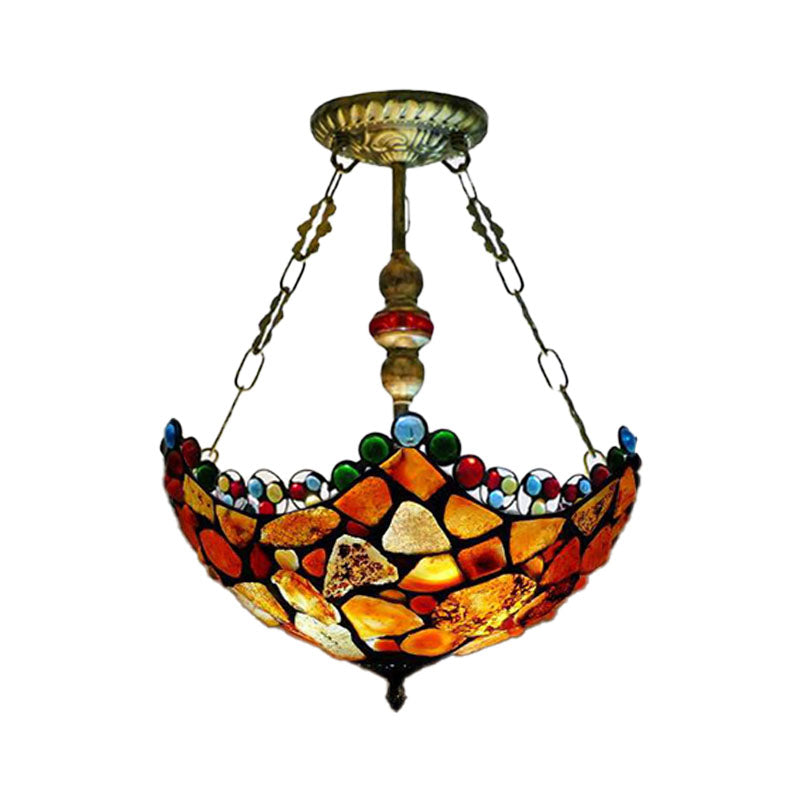 12"/16" Wide Scalloped Stone Ceiling Chandelier Tiffany 2/3 Lights Antique Bronze Hanging Lamp Kit Clearhalo 'Ceiling Lights' 'Chandeliers' 'Industrial' 'Middle Century Chandeliers' 'Tiffany Chandeliers' 'Tiffany close to ceiling' 'Tiffany' Lighting' 297233