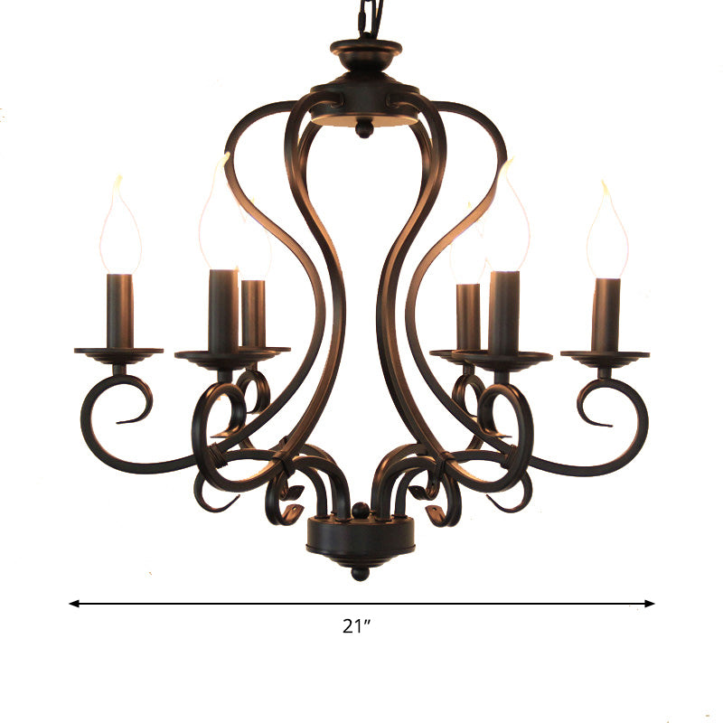 6/8 Bulbs Metal Chandelier Lighting Antique Black Starburst Living Room Suspension Pendant Lamp with Curly Arm Clearhalo 'Ceiling Lights' 'Chandeliers' Lighting' options 297249