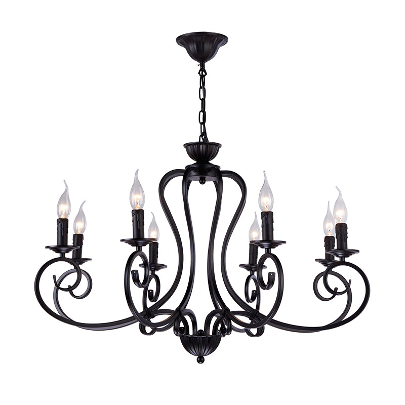 Black Swirled Arm Cahndelier Lamp Vintage Metal 8 Lights Bedroom Hanging Pendant Light Clearhalo 'Ceiling Lights' 'Chandeliers' Lighting' options 297263