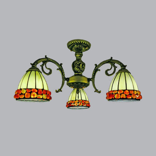 Antique Bronze Spots/Gem Chandelier Lighting Fixture Tiffany 3/5/8 Lights Stained Glass Suspension Pendant Clearhalo 'Ceiling Lights' 'Chandeliers' 'Industrial' 'Middle Century Chandeliers' 'Pendant Lights' 'Tiffany Chandeliers' 'Tiffany close to ceiling' 'Tiffany' Lighting' 297299