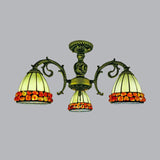 Antique Bronze Spots/Gem Chandelier Lighting Fixture Tiffany 3/5/8 Lights Stained Glass Suspension Pendant Clearhalo 'Ceiling Lights' 'Chandeliers' 'Industrial' 'Middle Century Chandeliers' 'Pendant Lights' 'Tiffany Chandeliers' 'Tiffany close to ceiling' 'Tiffany' Lighting' 297299