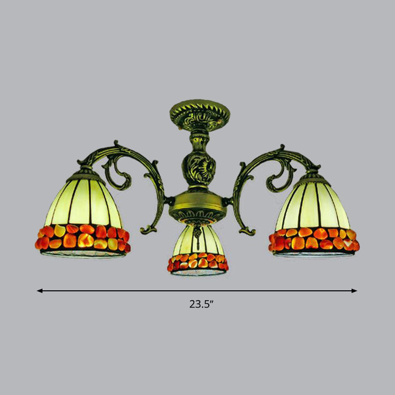 Antique Bronze Spots/Gem Chandelier Lighting Fixture Tiffany 3/5/8 Lights Stained Glass Suspension Pendant Clearhalo 'Ceiling Lights' 'Chandeliers' 'Industrial' 'Middle Century Chandeliers' 'Pendant Lights' 'Tiffany Chandeliers' 'Tiffany close to ceiling' 'Tiffany' Lighting' 297300