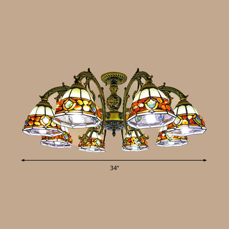 Antique Bronze Spots/Gem Chandelier Lighting Fixture Tiffany 3/5/8 Lights Stained Glass Suspension Pendant Clearhalo 'Ceiling Lights' 'Chandeliers' 'Industrial' 'Middle Century Chandeliers' 'Pendant Lights' 'Tiffany Chandeliers' 'Tiffany close to ceiling' 'Tiffany' Lighting' 297303