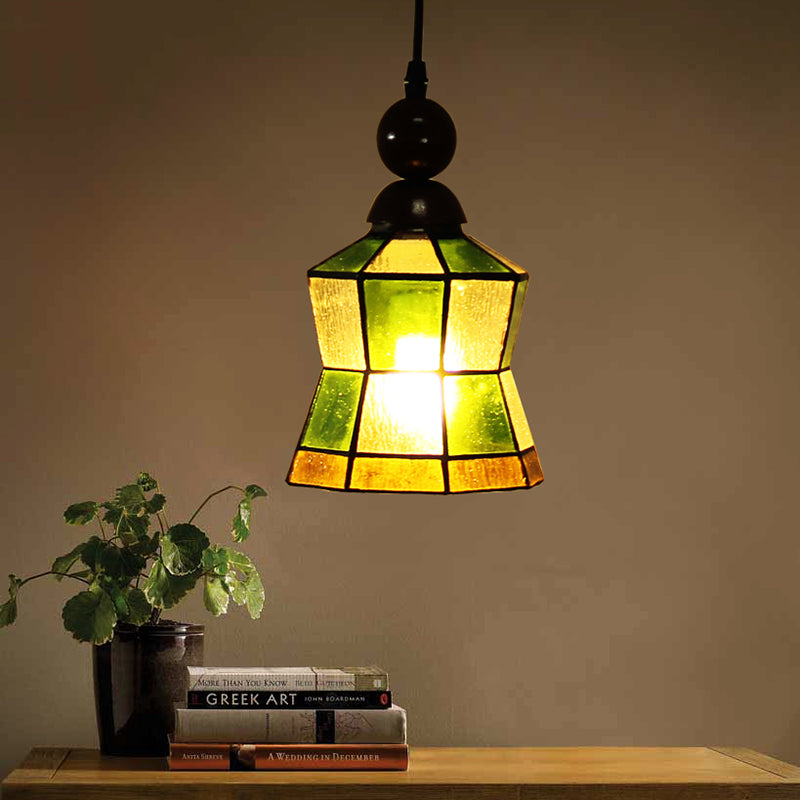 1 Light Geometric Pendant Tiffany Style Green Frosted Glass Hanging Light Fixture for Bedroom Clearhalo 'Ceiling Lights' 'Industrial' 'Middle Century Pendants' 'Pendant Lights' 'Pendants' 'Tiffany close to ceiling' 'Tiffany Pendants' 'Tiffany' Lighting' 297311