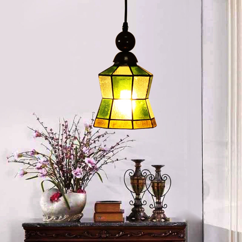 1 Light Geometric Pendant Tiffany Style Green Frosted Glass Hanging Light Fixture for Bedroom Clearhalo 'Ceiling Lights' 'Industrial' 'Middle Century Pendants' 'Pendant Lights' 'Pendants' 'Tiffany close to ceiling' 'Tiffany Pendants' 'Tiffany' Lighting' 297312
