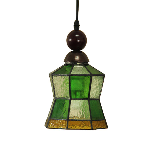 1 Light Geometric Pendant Tiffany Style Green Frosted Glass Hanging Light Fixture for Bedroom Clearhalo 'Ceiling Lights' 'Industrial' 'Middle Century Pendants' 'Pendant Lights' 'Pendants' 'Tiffany close to ceiling' 'Tiffany Pendants' 'Tiffany' Lighting' 297313