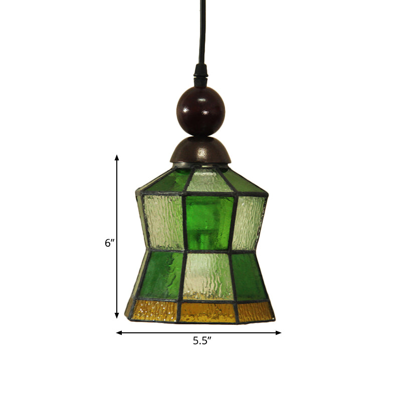 1 Light Geometric Pendant Tiffany Style Green Frosted Glass Hanging Light Fixture for Bedroom Clearhalo 'Ceiling Lights' 'Industrial' 'Middle Century Pendants' 'Pendant Lights' 'Pendants' 'Tiffany close to ceiling' 'Tiffany Pendants' 'Tiffany' Lighting' 297314