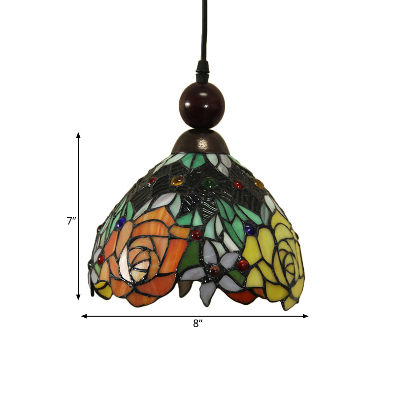 Pink/Yellow 1 Light Pendant Lighting Tiffany Style Stained Art Glass Blossom Ceiling Lamp Clearhalo 'Ceiling Lights' 'Industrial' 'Middle Century Pendants' 'Pendant Lights' 'Pendants' 'Tiffany close to ceiling' 'Tiffany Pendants' 'Tiffany' Lighting' 297327