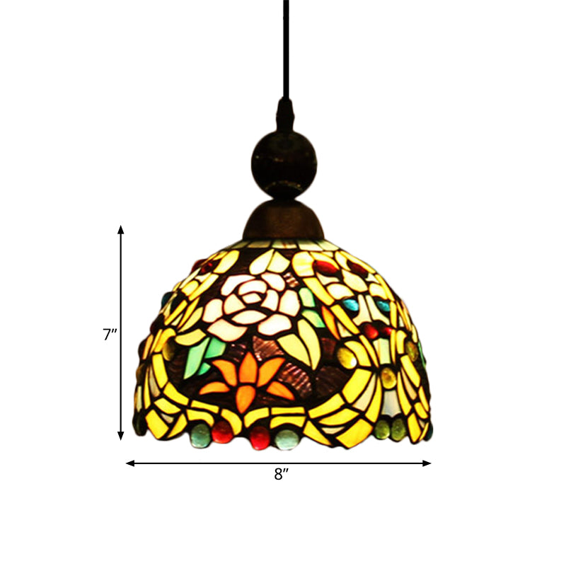 Pink/Yellow 1 Light Pendant Lighting Tiffany Style Stained Art Glass Blossom Ceiling Lamp Clearhalo 'Ceiling Lights' 'Industrial' 'Middle Century Pendants' 'Pendant Lights' 'Pendants' 'Tiffany close to ceiling' 'Tiffany Pendants' 'Tiffany' Lighting' 297331