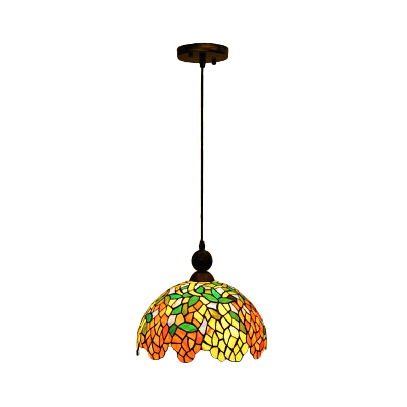 Dome Pendant Ceiling Light Mediterranean Stained Glass 1 Light Red Hanging Lamp for Kitchen Clearhalo 'Ceiling Lights' 'Industrial' 'Middle Century Pendants' 'Pendant Lights' 'Pendants' 'Tiffany close to ceiling' 'Tiffany Pendants' 'Tiffany' Lighting' 297335