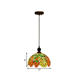 Dome Pendant Ceiling Light Mediterranean Stained Glass 1 Light Red Hanging Lamp for Kitchen Clearhalo 'Ceiling Lights' 'Industrial' 'Middle Century Pendants' 'Pendant Lights' 'Pendants' 'Tiffany close to ceiling' 'Tiffany Pendants' 'Tiffany' Lighting' 297336
