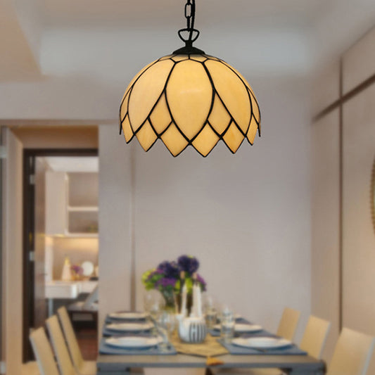1 Light Kitchen Ceiling Pendant Baroque Black Suspension Lighting with Blossom Beige Glass Shade Beige Clearhalo 'Ceiling Lights' 'Industrial' 'Middle Century Pendants' 'Pendant Lights' 'Pendants' 'Tiffany close to ceiling' 'Tiffany Pendants' 'Tiffany' Lighting' 297397