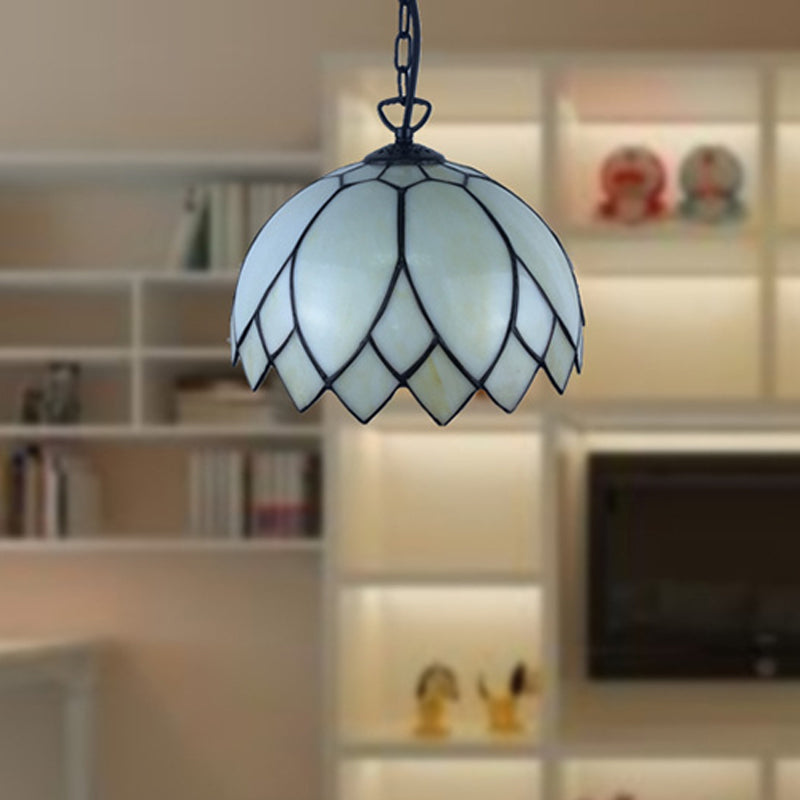 1 Light Kitchen Ceiling Pendant Baroque Black Suspension Lighting with Blossom Beige Glass Shade Clearhalo 'Ceiling Lights' 'Industrial' 'Middle Century Pendants' 'Pendant Lights' 'Pendants' 'Tiffany close to ceiling' 'Tiffany Pendants' 'Tiffany' Lighting' 297398