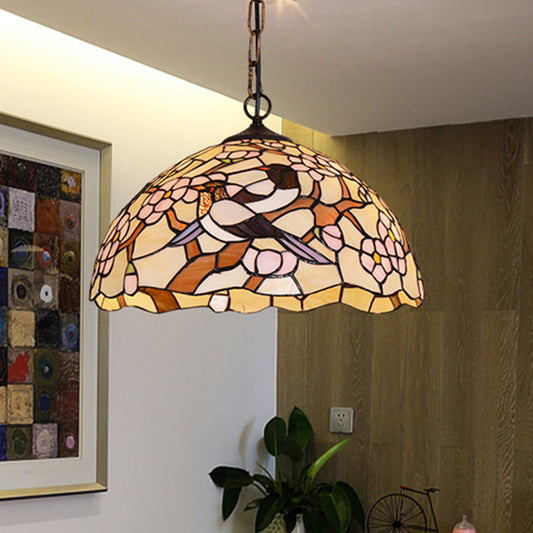 White Tropical Bird Hanging Pendant Victorian 1 Light Stained Art Glass Ceiling Lamp Clearhalo 'Ceiling Lights' 'Close To Ceiling Lights' 'Industrial' 'Middle Century Pendants' 'Pendant Lights' 'Pendants' 'Tiffany close to ceiling' 'Tiffany Pendants' 'Tiffany' Lighting' 297403
