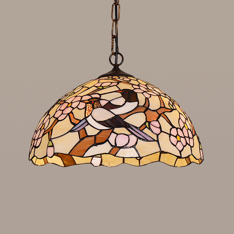 White Tropical Bird Hanging Pendant Victorian 1 Light Stained Art Glass Ceiling Lamp Clearhalo 'Ceiling Lights' 'Close To Ceiling Lights' 'Industrial' 'Middle Century Pendants' 'Pendant Lights' 'Pendants' 'Tiffany close to ceiling' 'Tiffany Pendants' 'Tiffany' Lighting' 297405