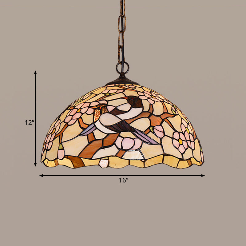 White Tropical Bird Hanging Pendant Victorian 1 Light Stained Art Glass Ceiling Lamp Clearhalo 'Ceiling Lights' 'Close To Ceiling Lights' 'Industrial' 'Middle Century Pendants' 'Pendant Lights' 'Pendants' 'Tiffany close to ceiling' 'Tiffany Pendants' 'Tiffany' Lighting' 297406