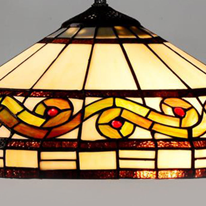 Flower/Cone Hanging Light Fixture 1 Light Stained Glass Mediterranean Pendant Lamp in Black Clearhalo 'Ceiling Lights' 'Close To Ceiling Lights' 'Industrial' 'Middle Century Pendants' 'Pendant Lights' 'Pendants' 'Tiffany close to ceiling' 'Tiffany Pendants' 'Tiffany' Lighting' 297432