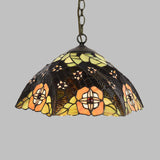 Flower/Cone Hanging Light Fixture 1 Light Stained Glass Mediterranean Pendant Lamp in Black Multi-Color C Clearhalo 'Ceiling Lights' 'Close To Ceiling Lights' 'Industrial' 'Middle Century Pendants' 'Pendant Lights' 'Pendants' 'Tiffany close to ceiling' 'Tiffany Pendants' 'Tiffany' Lighting' 297440