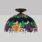 Bronze Rose/Flower Ceiling Lamp Tiffany 1 Bulb Multicolored Stained Glass Flush Mount Lighting Clearhalo 'Ceiling Lights' 'Close To Ceiling Lights' 'Close to ceiling' 'Flush mount' Lighting' 297469