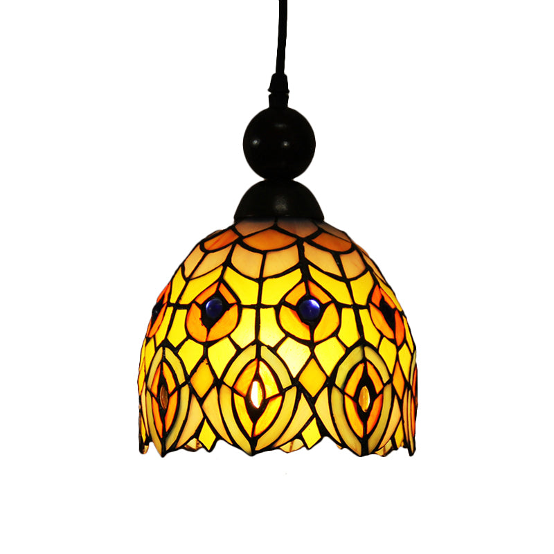 1 Light Pendant Light Mediterranean Dragonfly Cut Glass Hanging Lamp Kit in Black/Red/Yellow for Corridor Clearhalo 'Ceiling Lights' 'Close To Ceiling Lights' 'Industrial' 'Middle Century Pendants' 'Pendant Lights' 'Pendants' 'Tiffany close to ceiling' 'Tiffany Pendants' 'Tiffany' Lighting' 297475