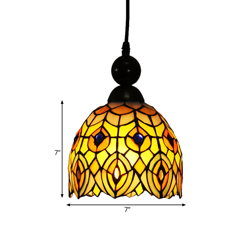1 Light Pendant Light Mediterranean Dragonfly Cut Glass Hanging Lamp Kit in Black/Red/Yellow for Corridor Clearhalo 'Ceiling Lights' 'Close To Ceiling Lights' 'Industrial' 'Middle Century Pendants' 'Pendant Lights' 'Pendants' 'Tiffany close to ceiling' 'Tiffany Pendants' 'Tiffany' Lighting' 297476