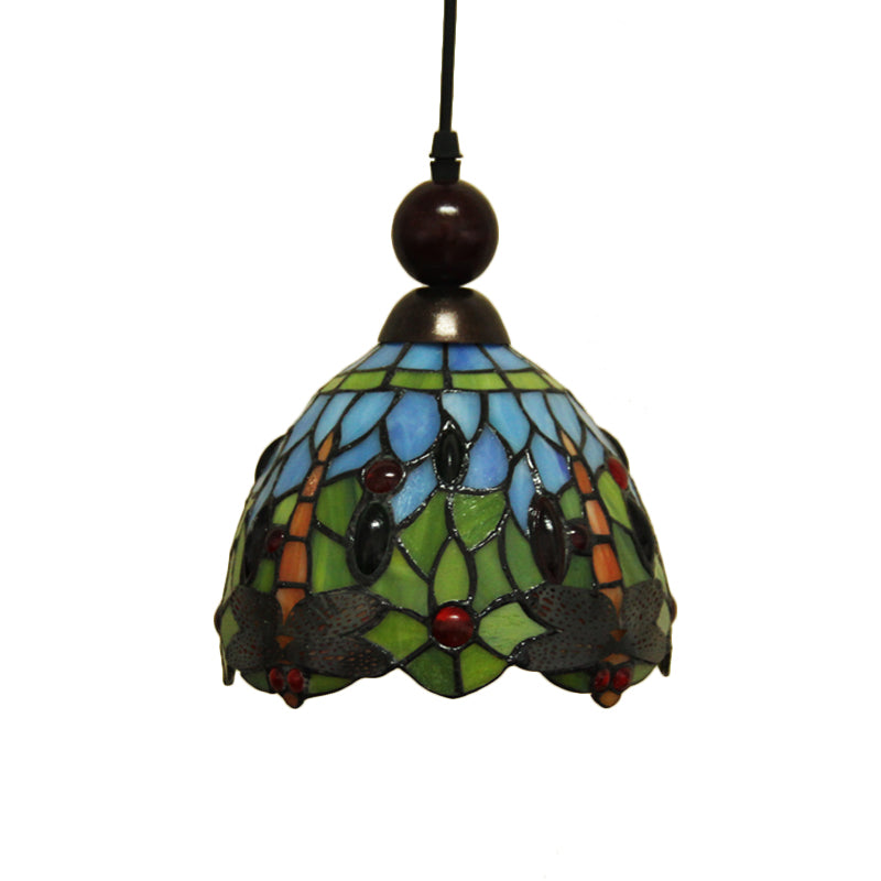 1 Light Pendant Light Mediterranean Dragonfly Cut Glass Hanging Lamp Kit in Black/Red/Yellow for Corridor Clearhalo 'Ceiling Lights' 'Close To Ceiling Lights' 'Industrial' 'Middle Century Pendants' 'Pendant Lights' 'Pendants' 'Tiffany close to ceiling' 'Tiffany Pendants' 'Tiffany' Lighting' 297481