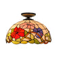 Tiffany Peony Flush Mount Lamp 1 Bulb Stained Glass Close to Ceiling Lighting Fixture in Bronze, 12"/16" Wide Clearhalo 'Ceiling Lights' 'Close To Ceiling Lights' 'Close to ceiling' 'Flush mount' Lighting' 297486