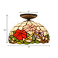 Tiffany Peony Flush Mount Lamp 1 Bulb Stained Glass Close to Ceiling Lighting Fixture in Bronze, 12"/16" Wide Clearhalo 'Ceiling Lights' 'Close To Ceiling Lights' 'Close to ceiling' 'Flush mount' Lighting' 297491