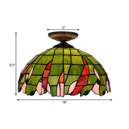 Hand Cut Glass Brass Ceiling Mount Bowl Single Bulb Tiffany-Style Flush Mount Ceiling Light Clearhalo 'Ceiling Lights' 'Close To Ceiling Lights' 'Close to ceiling' 'Flush mount' Lighting' 297521