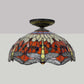 Dragonfly Cut Glass Ceiling Lamp Tiffany-Style 1 Head Brass Flush Mount Light Fixture, 16"/18" Width Clearhalo 'Ceiling Lights' 'Close To Ceiling Lights' 'Close to ceiling' 'Flush mount' Lighting' 297551